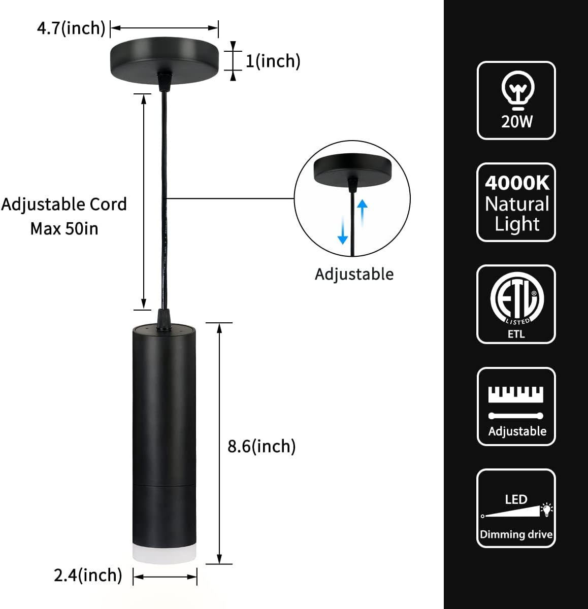 OKELI Pendant Lights, Modern Black Pendant Lights Fixture, Unique LED Pendant Lighting for Kitchen Island Bar,20W,4000K, ETL5026458(3Pack)