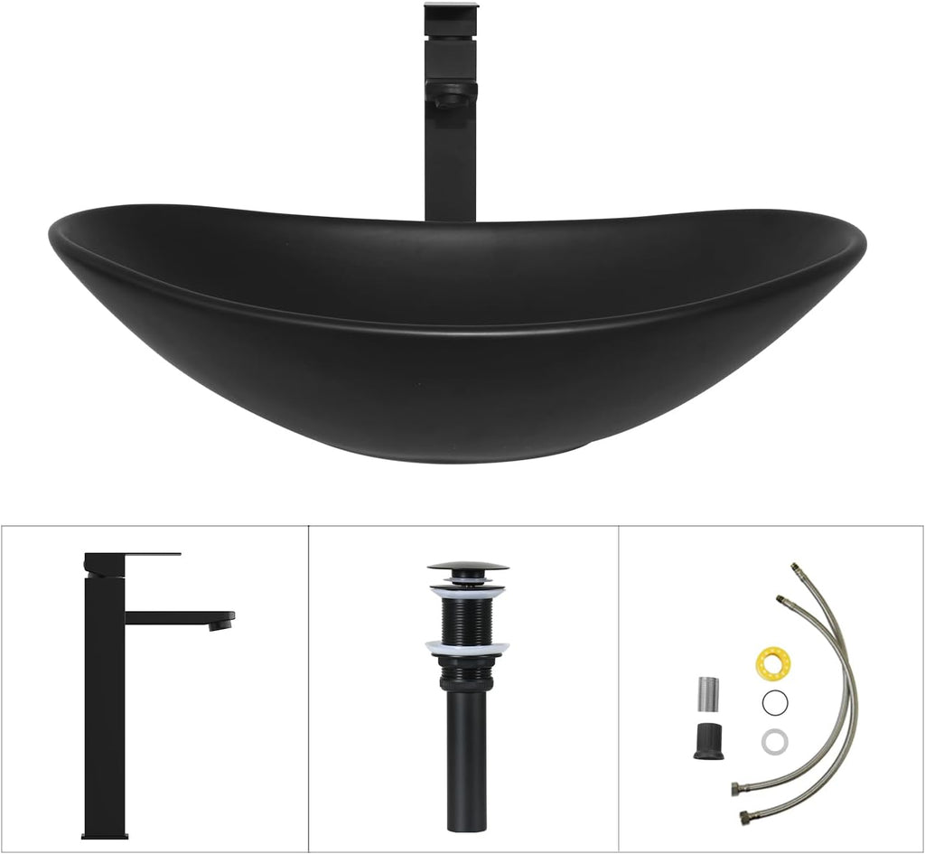 48 Inch Bathroom Vanity with Sink, Traditional Freestanding Black Bathroom Vanity Cabinet with Four Drawers, Pedestal Cabinet with Two Black Ceramic Boat Sinks