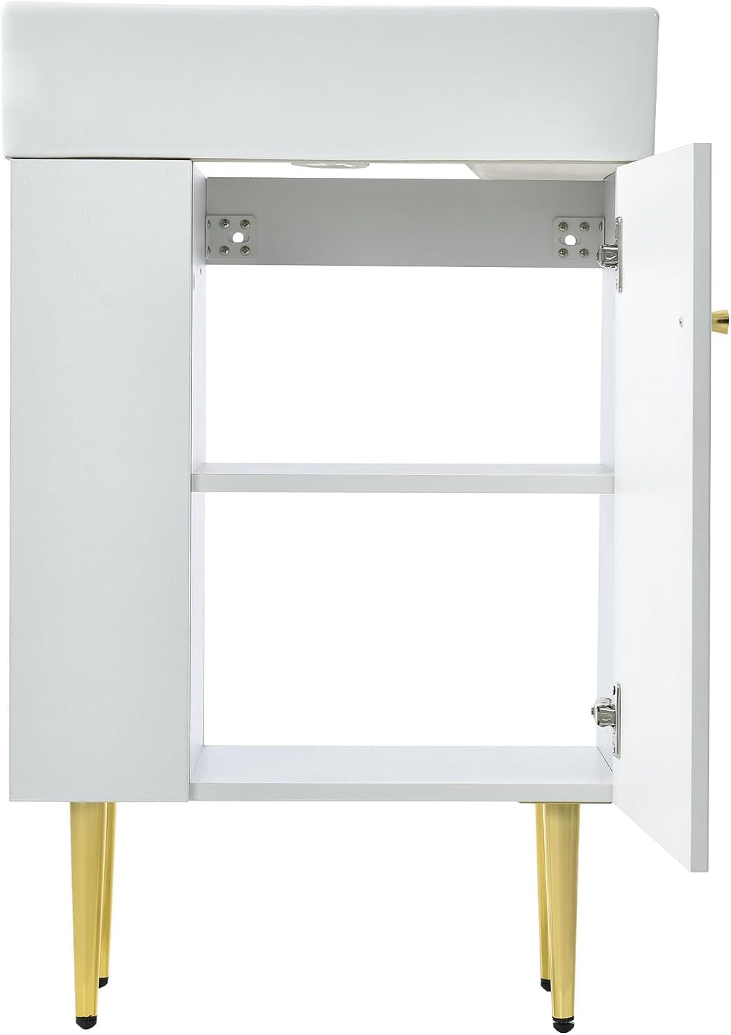 21.6-Inch Bathroom Vanity with Sink, Free Standing Vanity Cabinet with Storage Cabinet & Left Two-Tier Shelf, Solid Wood Bath Organizer with Ceramic Sink for Bathroom, White