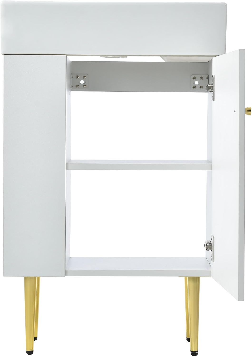21.6-Inch Bathroom Vanity with Sink, Free Standing Vanity Cabinet with Storage Cabinet & Left Two-Tier Shelf, Solid Wood Bath Organizer with Ceramic Sink for Bathroom, White