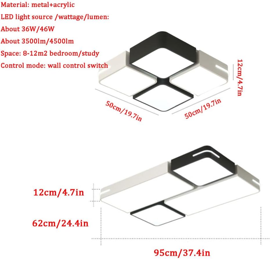Black and White Simple Design Ceiling Light Fixture Square LED Ceiling Lamp Dimmable Led Flush Mount Ceiling Light Decorative Ceiling Lighting for Kitchen Bedroom Bathroom