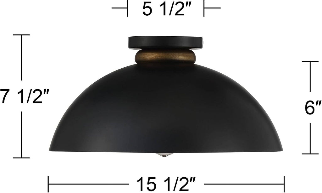 Possini Euro Design Janie Modern Industrial Semi Flush-Mount Fixture 15 1/2' Wide Black Exterior Gold Interior Dome Shade for Bedroom Kitchen Living Room Hallway Bathroom House Home