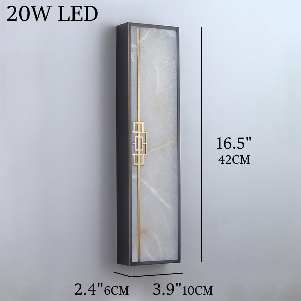 16.5' Alabaster Sconce Set of 2 Marble Stone Wall Sconce Lighting Black Brass Bathroom Light Fixture Square Alabaster Wall Sconce 3-Color Dimming Luxury Indoor Lighting for Living Room Bedroom