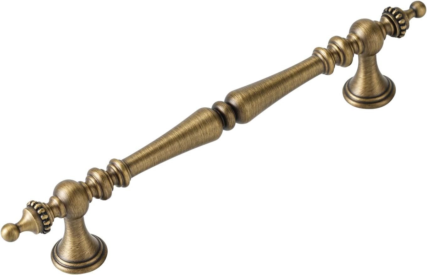 20 Pack | Cabinet Pulls | Solid Brass | 5 Inch Hole Center | Brushed Antique Brass | Vintage Cabinet Pulls for Furniture Kitchen & Bathroom Fixture