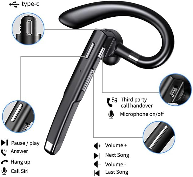 Single-Ear Buds Bluetooth Wireless Headphones Business Headsets with Earhooks ,Bluetooth Earpiece CVC8.0 Dual Microphone Call Noise Reduction Earphones for 12 Hours of Talking,IPX7 Waterproof,Black