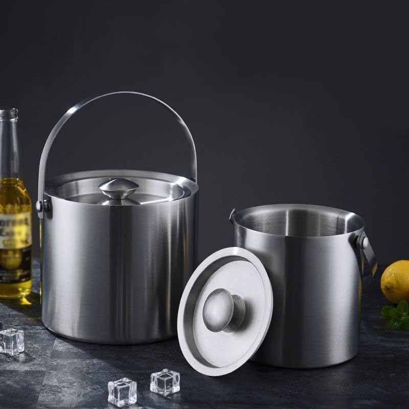 Ice Bucket Ice Bucket for Freezer Stainless Steel European Champagne Bucket Thickened Ice Bucket, Ice Cube Bucket Iced Hotel Bar Red Wine Bucket Ice Buckets Party Cooler Drink Cooler(3L)