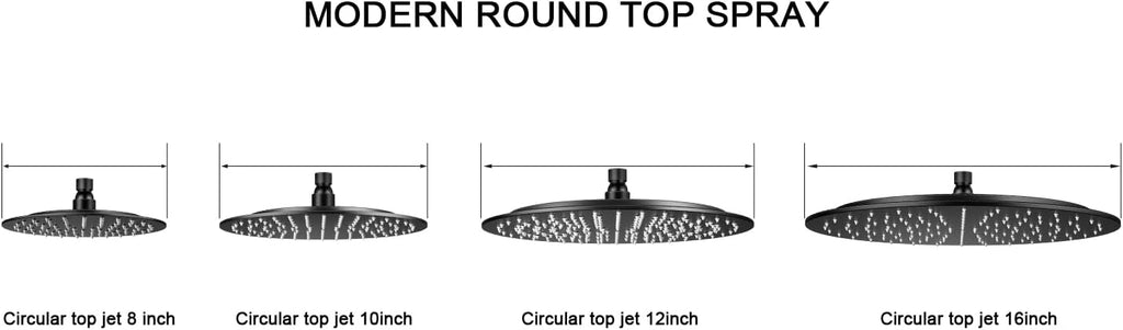 Round Rain Shower Head, Ultra-Thin Design 304 Stainless Steel Ceiling Shower Head, Modern High Pressure Waterfall Shower Head (Matte Black, 12)