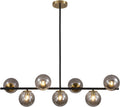 KCO Lighting Black and Gold Linear Kitchen Pendant Lighting Mid Century Modern Chandelier 7-Light Smoke Glass Globe Chandelier Vintage Dining Room Light Fixtures
