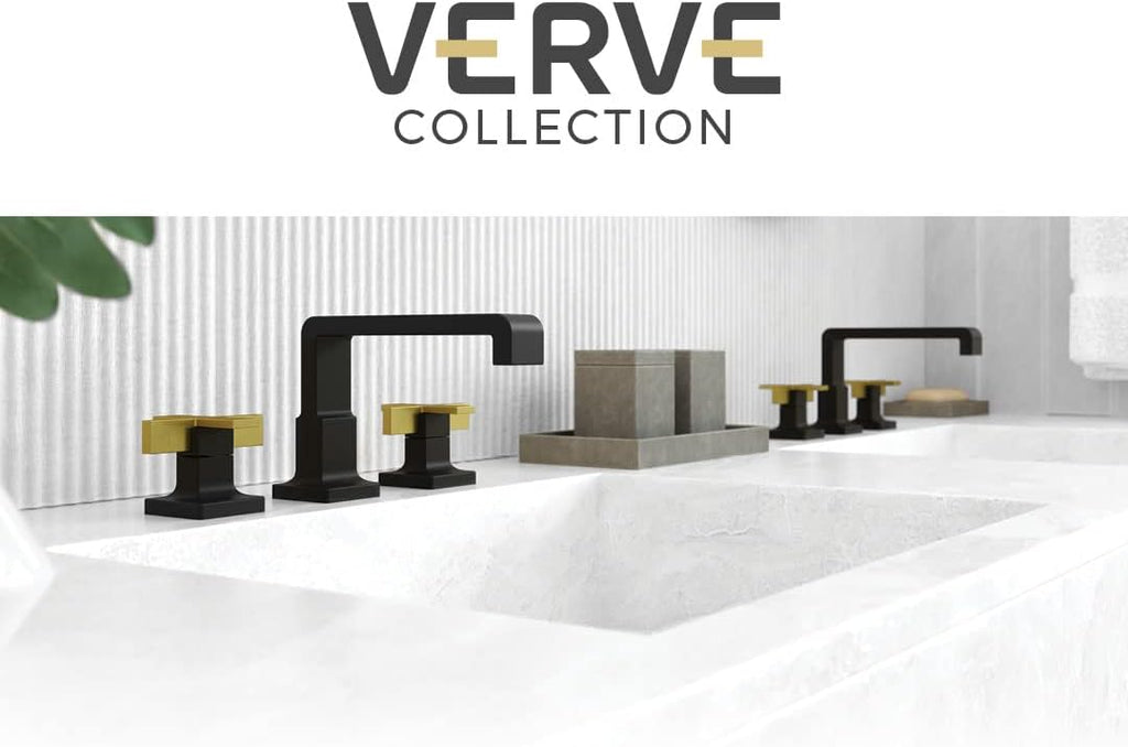 Pfister, LG49-VRV2BG, Verve 1.2 GPM Widespread Bathroom Faucet with Pop-Up Drain Assembly and Push & Seal and UltraSeal Technologies - Less Handles, Brushed Gold