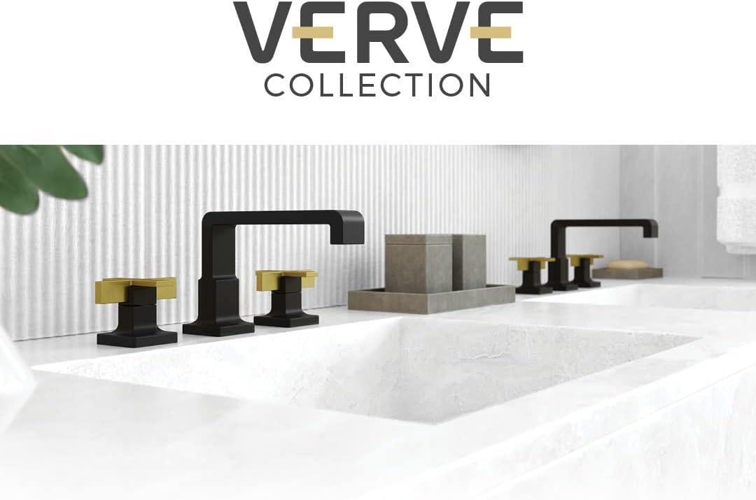 Pfister, LG49-VRV2BG, Verve 1.2 GPM Widespread Bathroom Faucet with Pop-Up Drain Assembly and Push & Seal and UltraSeal Technologies - Less Handles, Brushed Gold