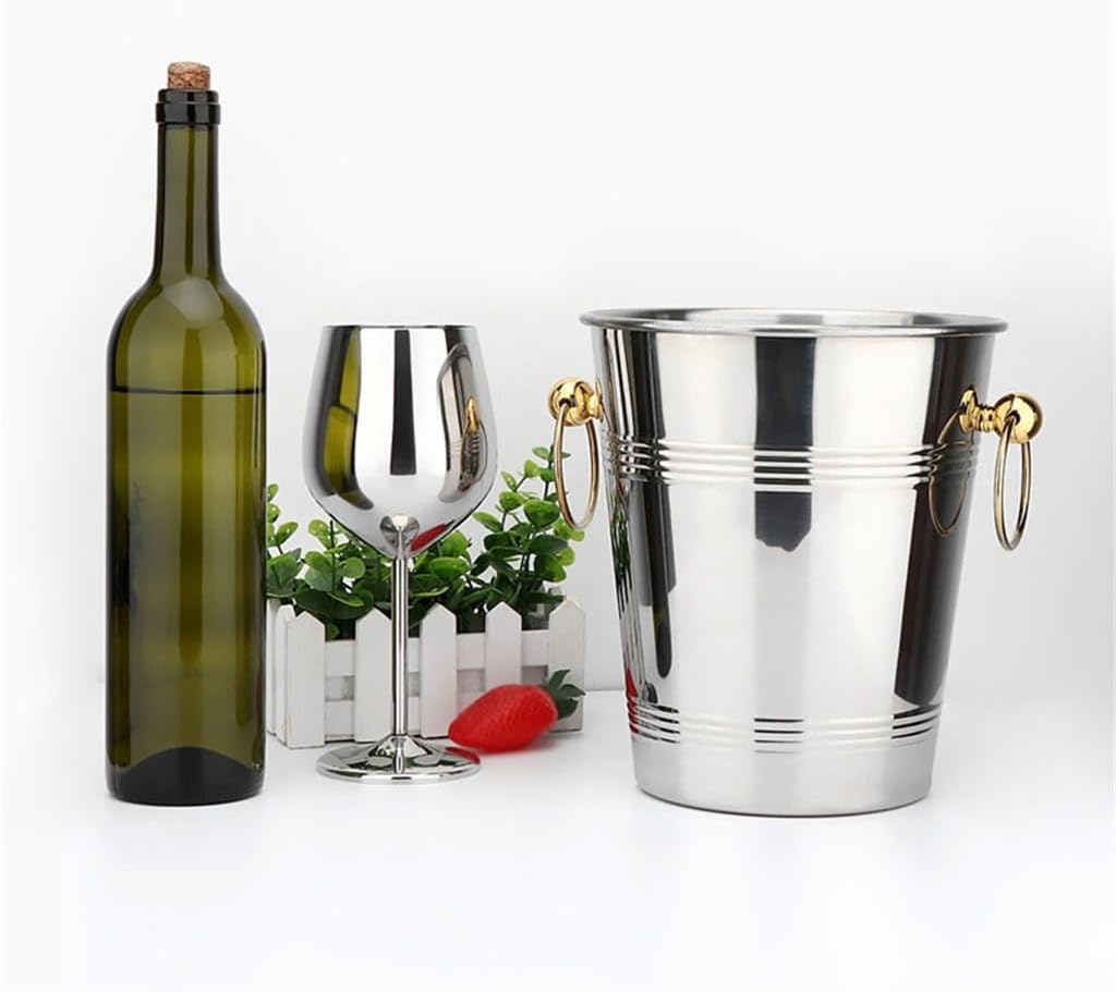 JSEIAJB Stainless Steel Ice Bucket Champagne Bucket KTV Bar Portable Red Wine Bucket