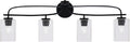 Toltec Lighting Cavella 4-Light Bath Bar – Modern Vanity Light Fixture for Bathroom – Dimmable and LED-Compatible Wall Light – Matte Black Finish, 4' Square Clear Bubble Glass