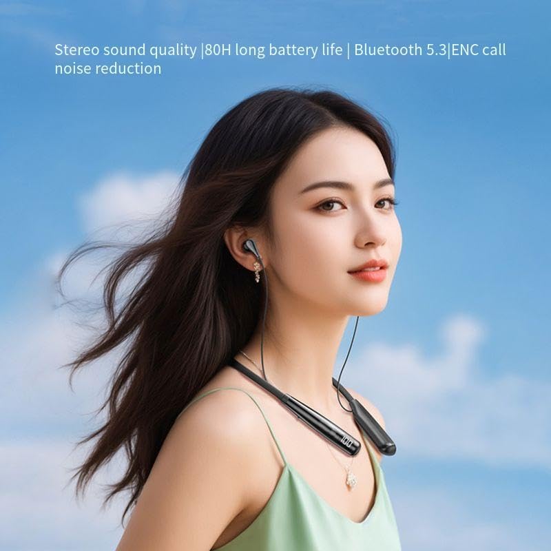 Wireless Bluetooth Earbuds Neckband Headphones, ENC Call Noise Cancellation,IPX5 Waterproof Earphones, 80 Hrs HD Talktime, Bilateral Stereo for Working Workout