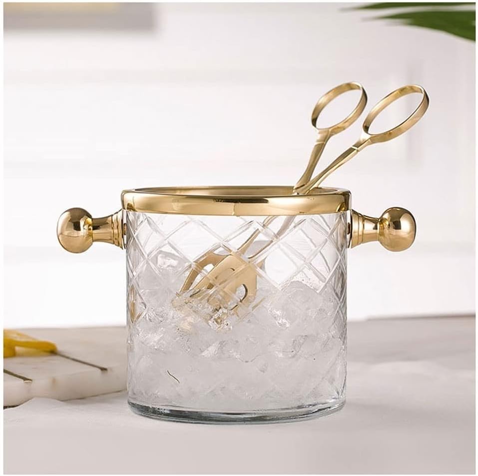 Ice Bucket Ice Bucket for Freezer Champagne Bucket Brass Glass Ice Bucket with Ice Clip Household Ice Cube Red Wine Small Ice Bucket Ice Buckets Party Cooler Drink Cooler