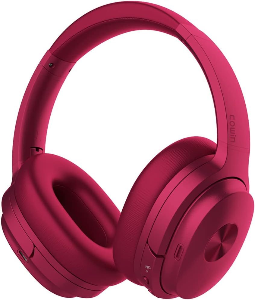 Hi-Fi Stereo Wireless Over-Ear Headphones Bluetooth 5.0 Headsets ANC Active Noise Cancelling Foldable Headphones with Mic Soft Protein Earpads for Sports/TV/Work,Purple