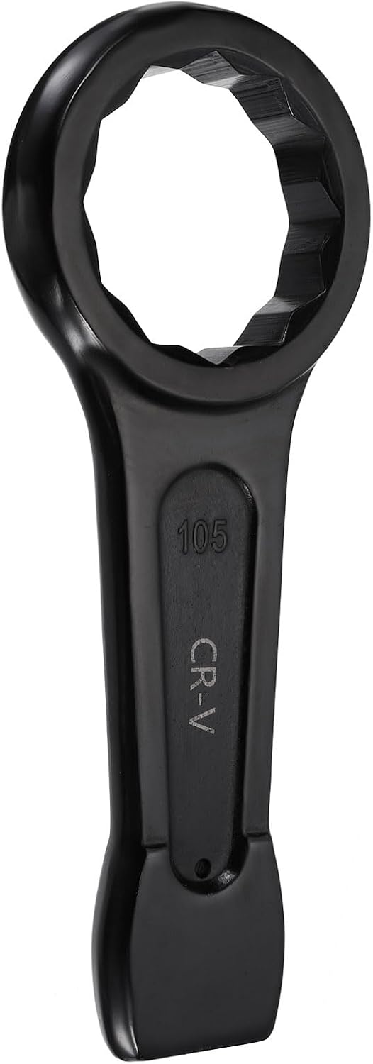 HARFINGTON Box End Striking Ring Wrench 105mm Metric CR-V Steel 12-Point Flat Strike Wrench Baking Paint Single Head Spanner Hand Tool for Mechanical Automotive Repair