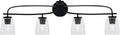 Toltec Lighting Cavella 4-Light Bath Bar – Modern Vanity Light Fixture for Bathroom – Dimmable and LED-Compatible Wall Light – Matte Black Finish, 4.5' Square Clear Bubble Glass
