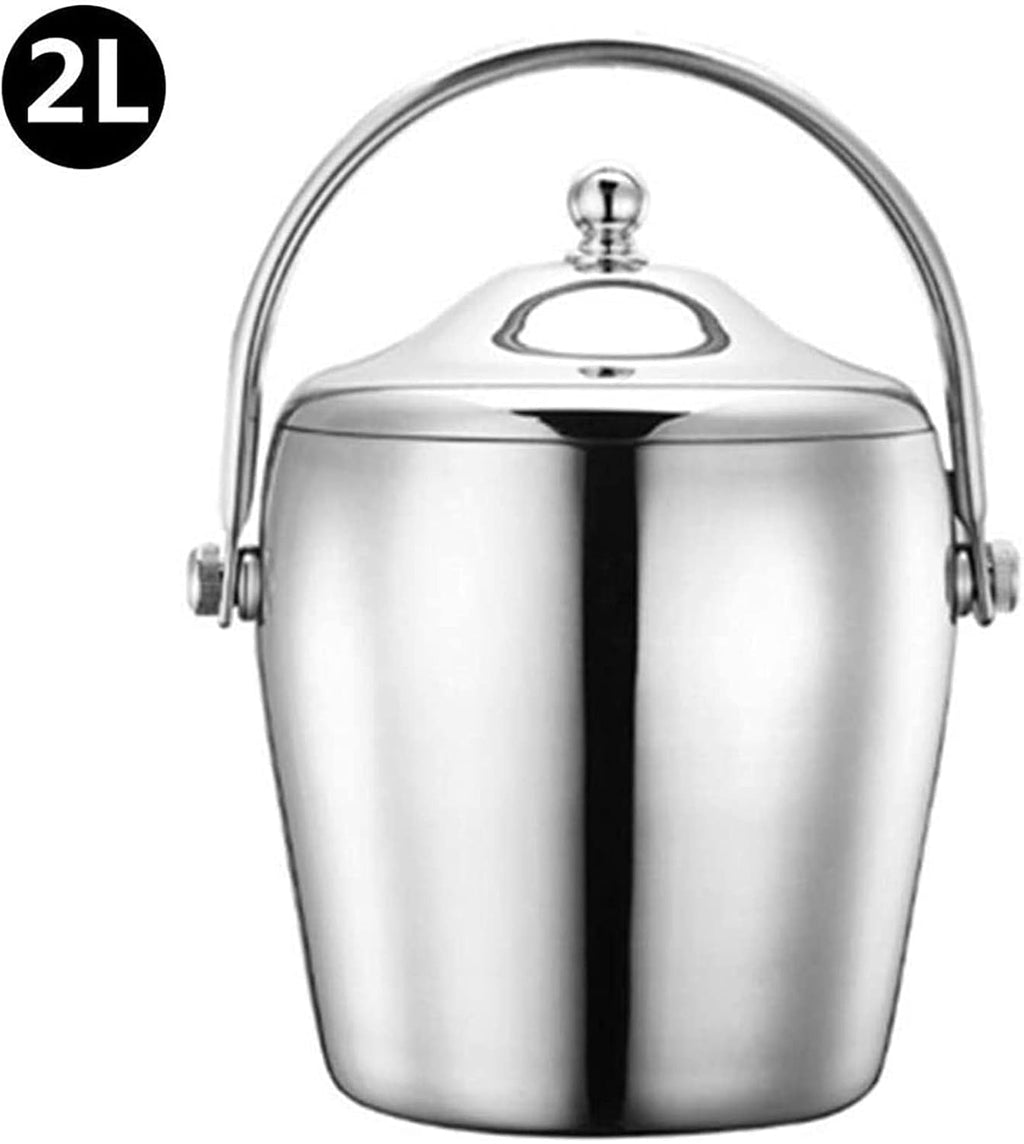 BTZHY Ice Bucket,Wine Glass 1.2/2L Stainless Steel Portable 6-Hour Double-Layer Insulated Freezer with Lid for Parties Barbecues Buffets