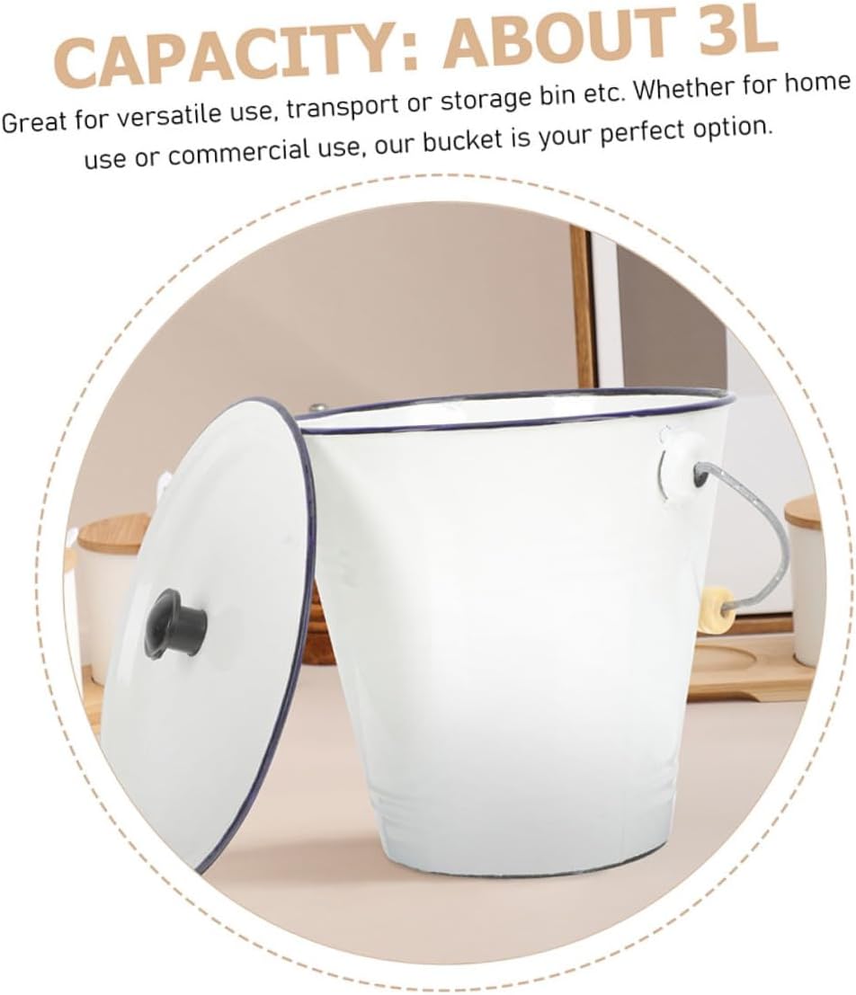 Luxshiny Enamel Milk Bucket Lid Multiuse Utility Pail for Liquid Storage Thickened Container for Milk Water and More for Household and Party Use Capacity