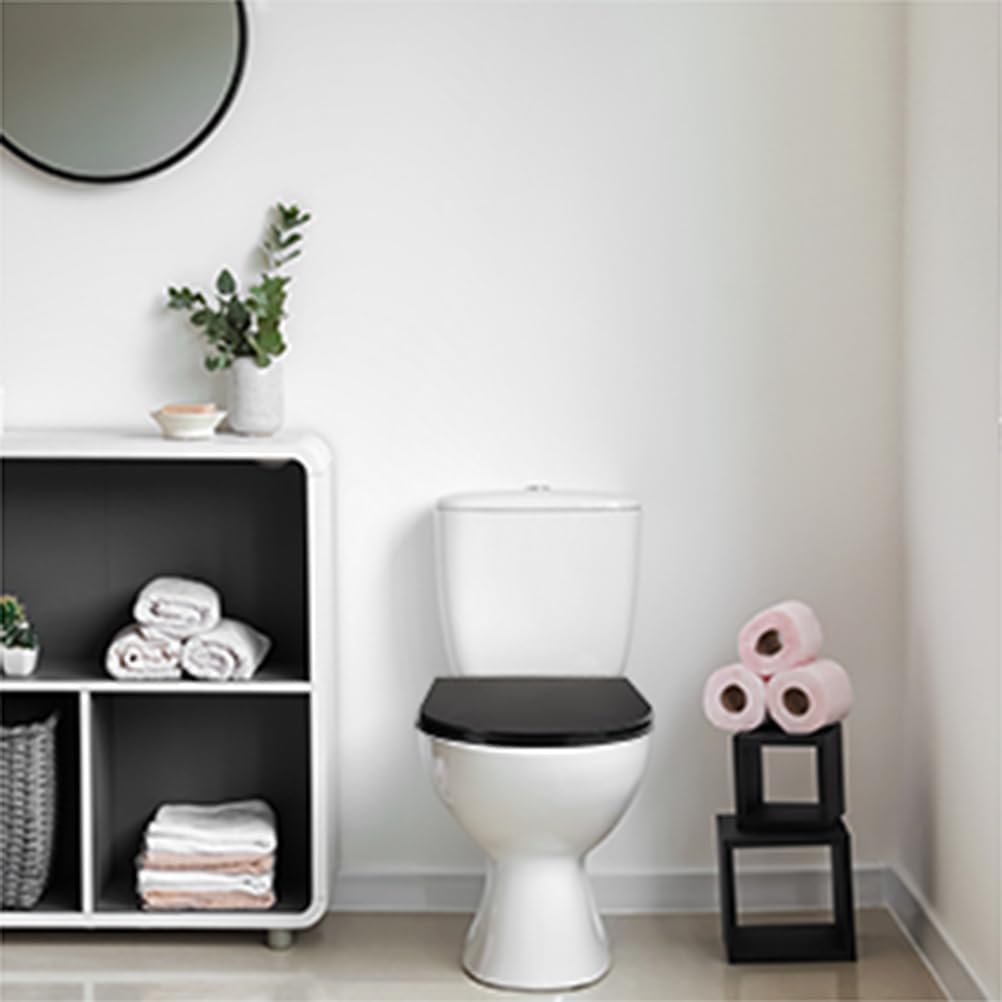 Wttfc Soft Close Toilet Seat,Black Toilet Seats with Adjustable Hinge,Toilet Lid Loo Cover for Family Bathroom with Assemble Fixtures,UF Material,Various Shapes,Square