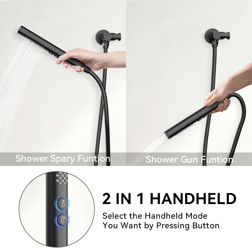 Shower Systems Shower Faucet Sets STARBATH 3 Way 12+6' Round Dual Rainfall Shower Head with Handheld Spray Combo, Ceiling Mounted Rain Shower Valve with 5 Diverter and Trim Kit Complete, Matte Black