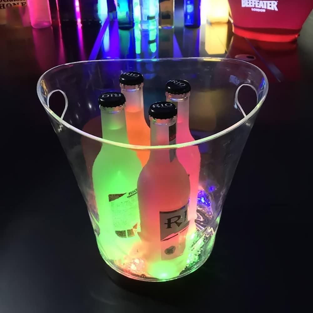 Ice Bucket,Ice Bucket with Lid and Ice Tongs,Ice Bucket,Party Ice Buckets Large Drinks Bucket Containers Ice Bucket with Discoloration Ice Bucket Wine Cooler Colors Changing Champagne Wine B