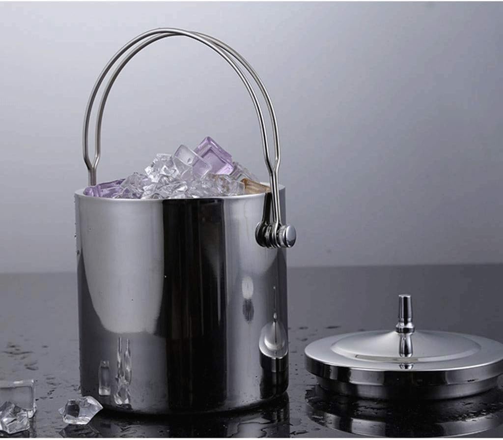 ice bucket, Ice Bucket Thick Double Stainless Steel Ice Bucket With Lid Red Wine Bar Appliance Insulation Cold Champagne Bucket Refrigerated Bucket (Size : 12x17cm)