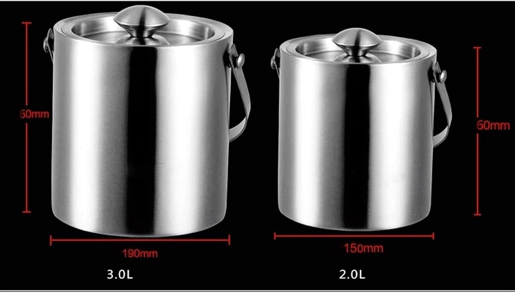 BTZHY Ice Bucket,Wine Glass Ice Bucket, with Scoop Lid and Handle, Stainless Steel