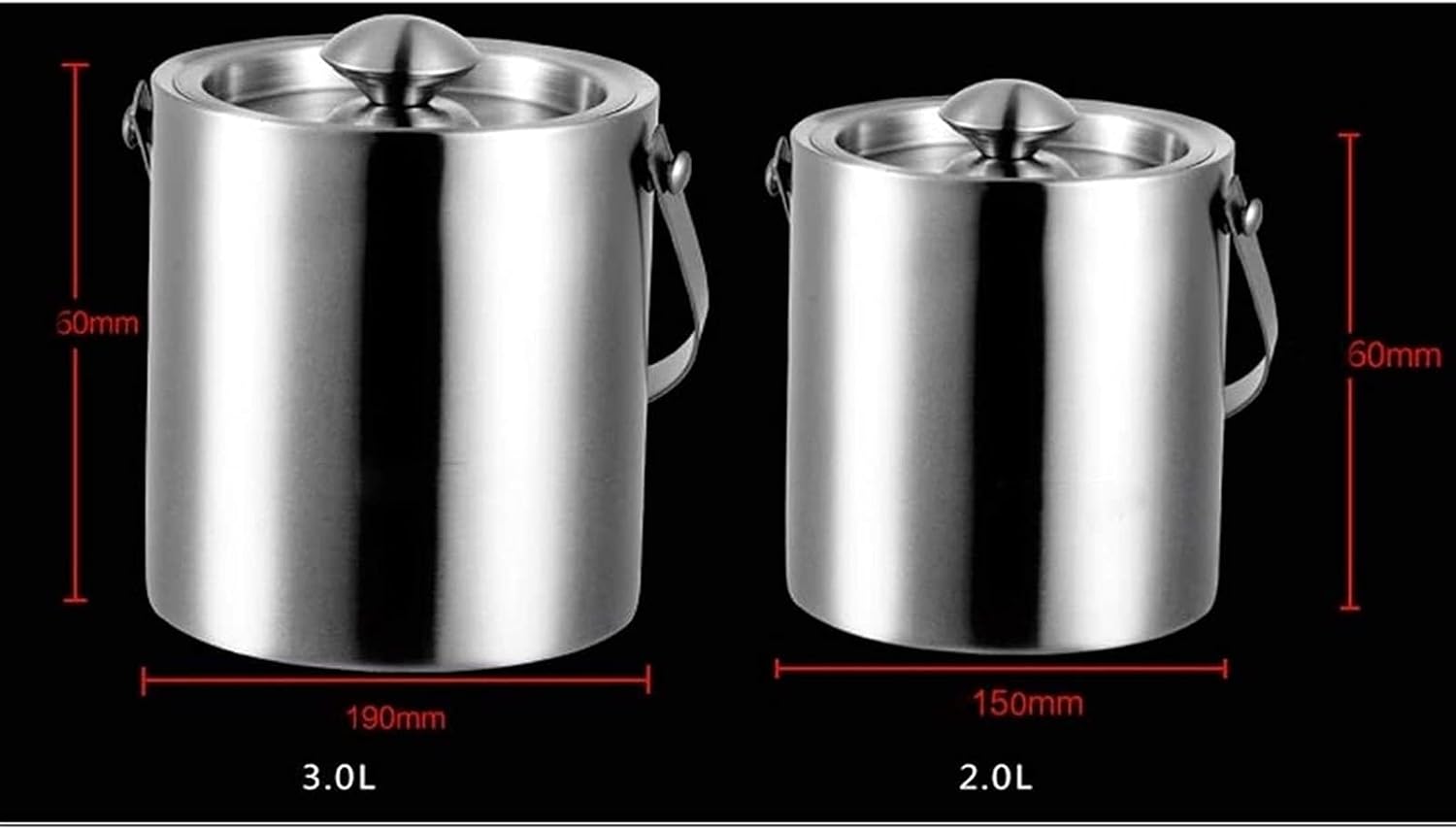 BTZHY Ice Bucket,Wine Glass Ice Bucket, with Scoop Lid and Handle, Stainless Steel
