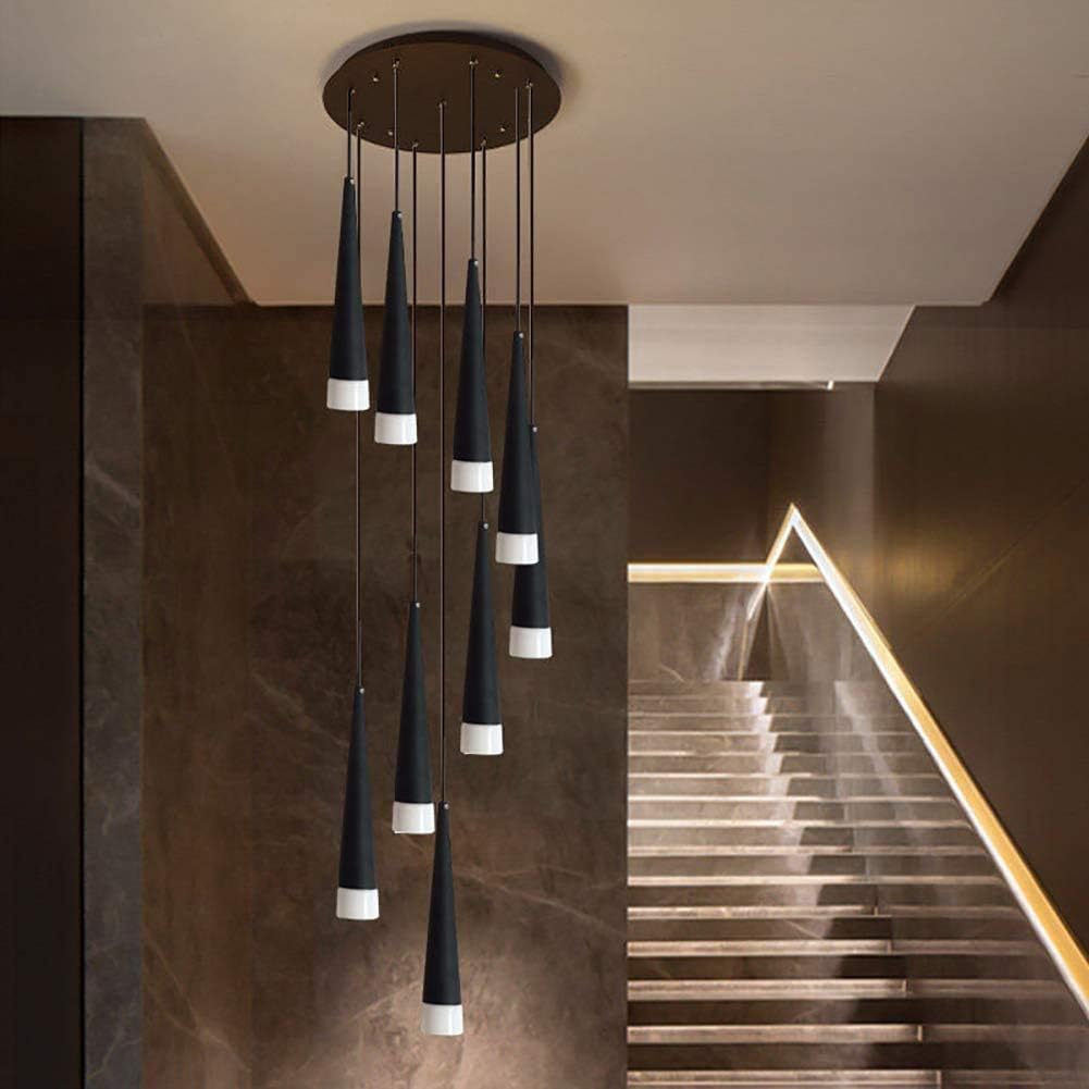LED Modern Spiral Ceiling Light,Fixture Wrought Iron s,Flush Mount During Lighting,Long Barrel Conical,for Dining Room Bathroom Bedroom Living Room,Rotate The -Black Warm Light 6