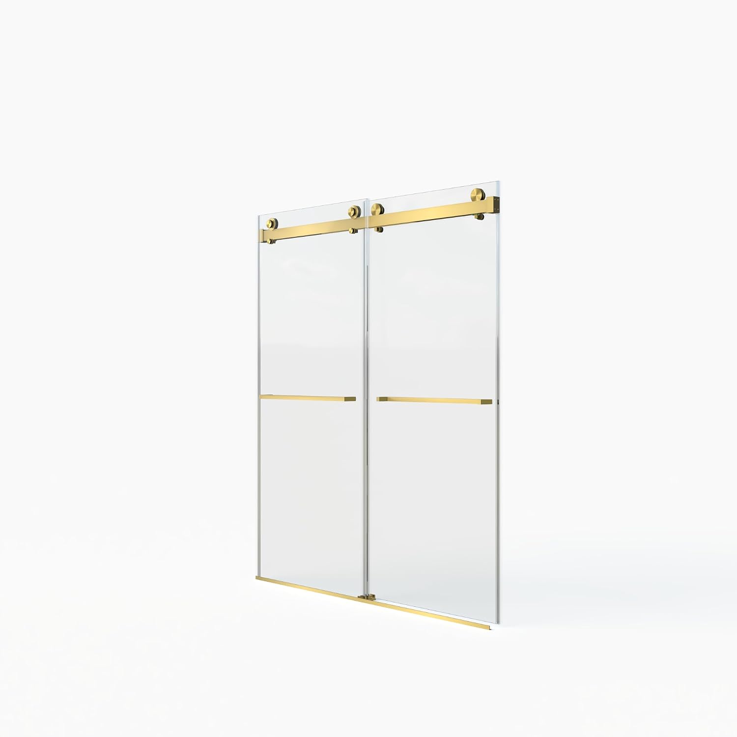 KEIKI 56-60' W x 70' H Frameless Double Sliding Shower Door, 5/16' (8mm) Thick SGCC Tempered Clear Glass, Double Side Easy Clean Coat, Brushed Gold Finished with Buffer