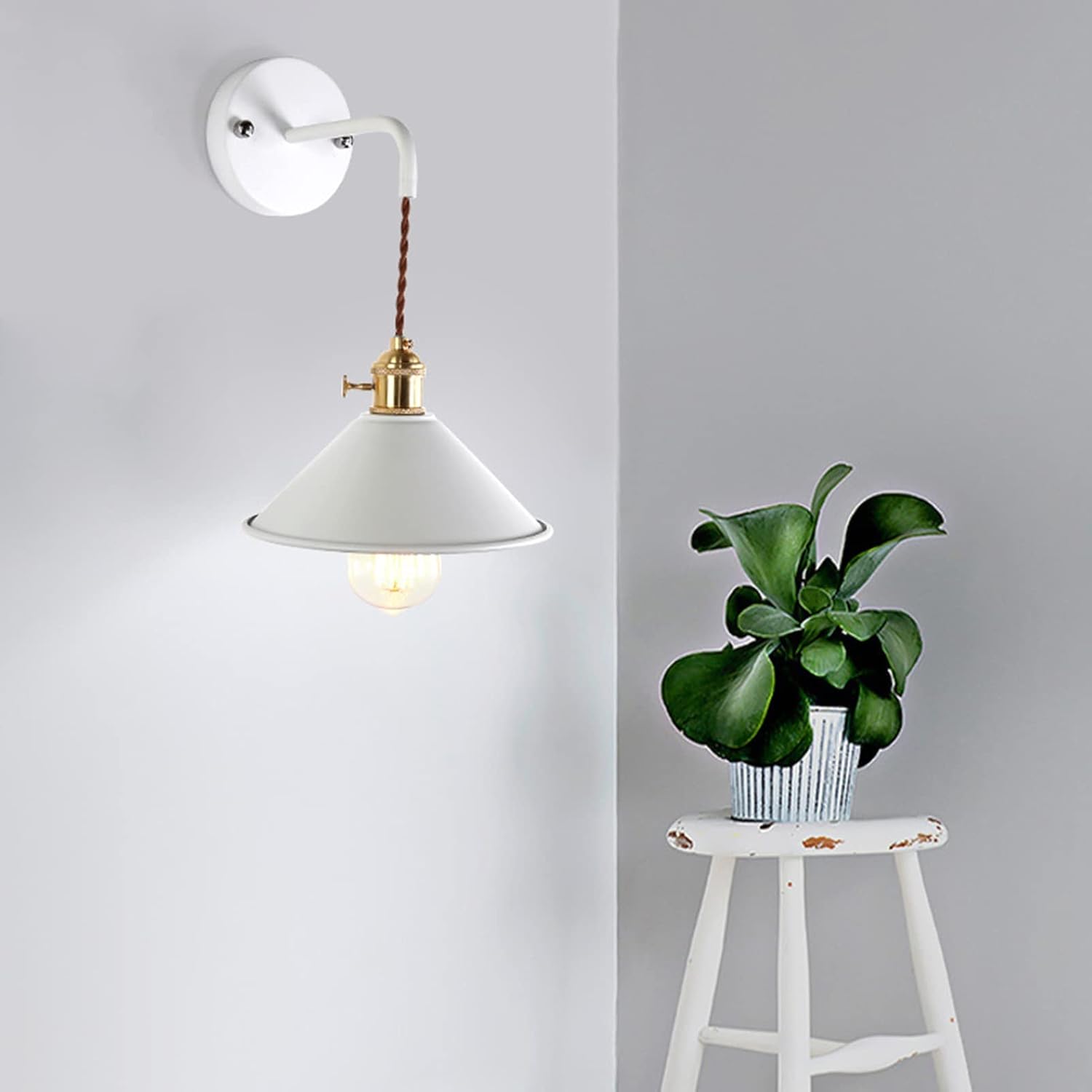 Nordic Wall Sconce Lamps, E26 Edison Macaron Wall Fixture, Copper Wall Mounted Spotlights with Frosted Paint Body for Bedroom and Bathroom Vanity