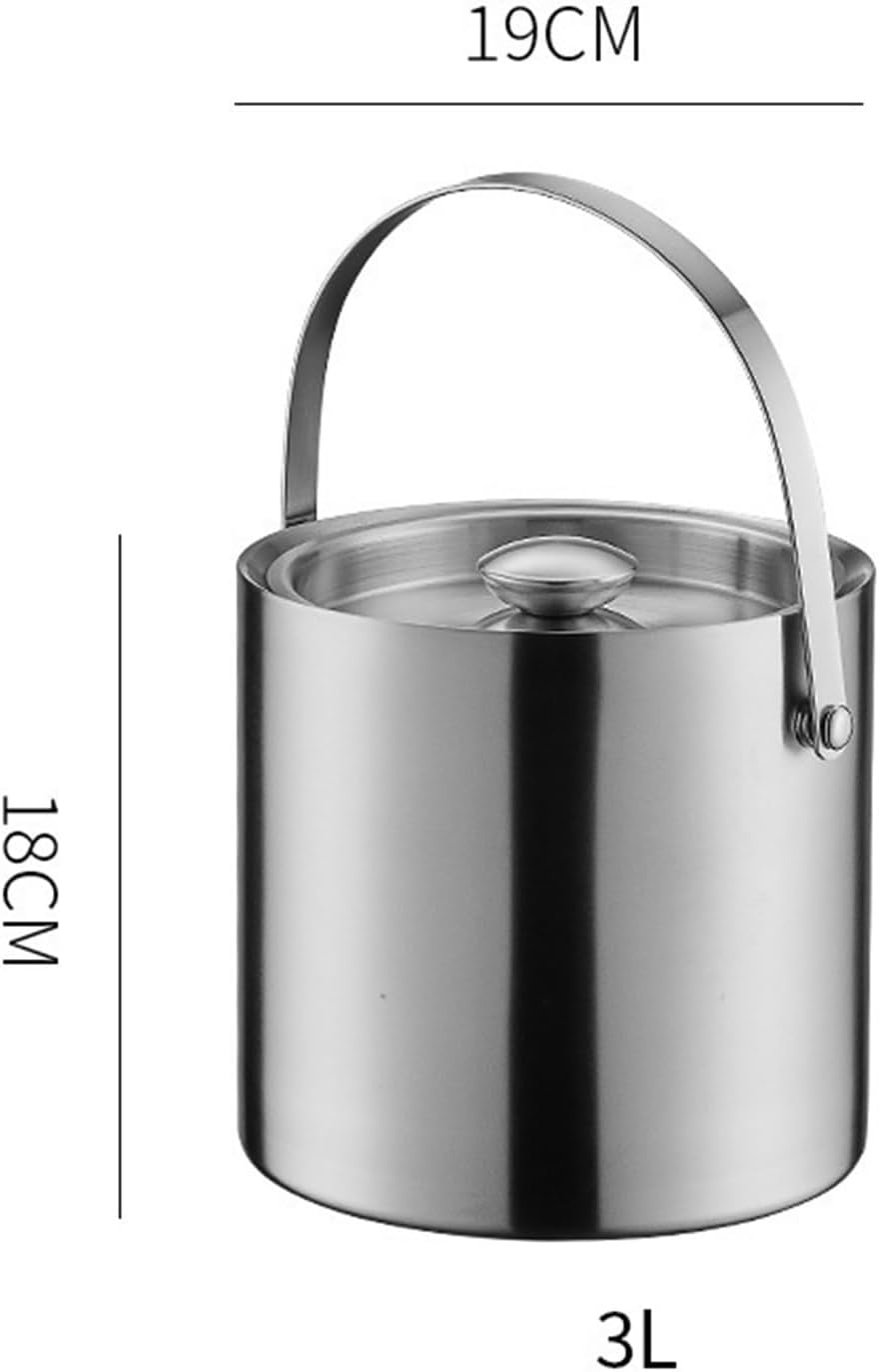 Ice Bucket Stainless Steel Double Layer Ice Bucket with Lid for Cocktail Bars, Freezers, and Wine Bar Accessories