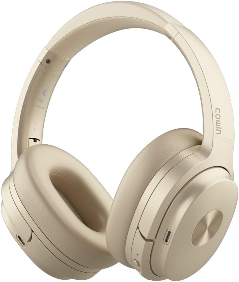 Hi-Fi Stereo Wireless Over-Ear Headphones Bluetooth 5.0 Headsets ANC Active Noise Cancelling Foldable Headphones with Mic Soft Protein Earpads for Sports/TV/Work,Gold