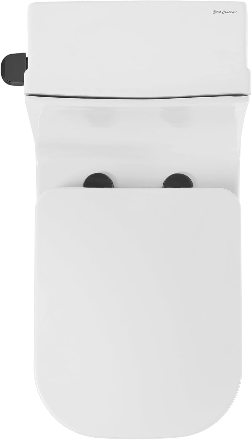 Concorde One-Piece 12' Rough-in 1.28 GPF Left-Hand Flush Square Toilet in Glossy White with Black Hardware