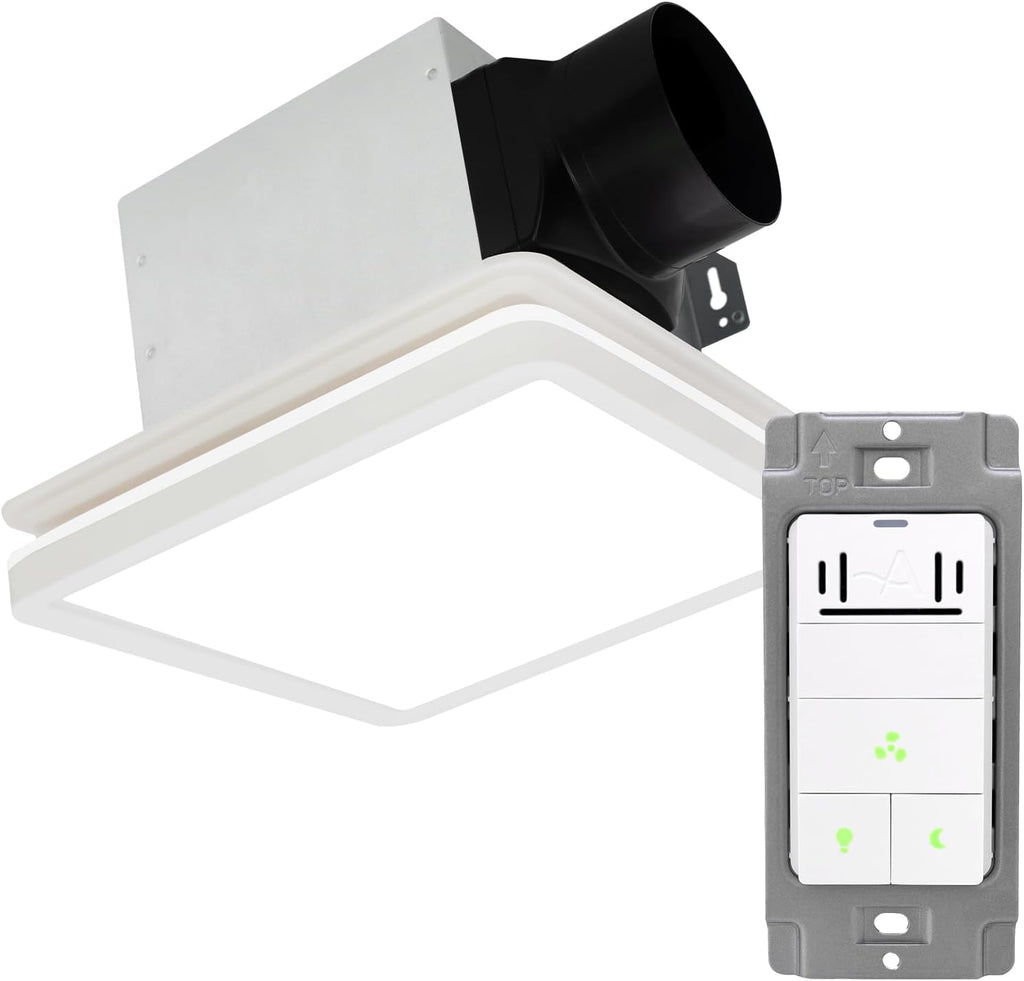 Akicon Bathroom Exhaust Fan with Light, 80CFM 2.0 Sones Powerful Bathroom Fan and Humidity Sensor Switch Combo, 3CCT LED Light and Nightlight Ventilation Fan for Home, Square, White