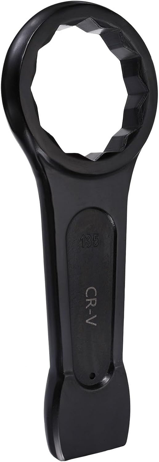 HARFINGTON Box End Striking Ring Wrench 135mm Metric CR-V Steel 12-Point Flat Strike Wrench Baking Paint Single Head Spanner Hand Tool for Mechanical Automotive Repair