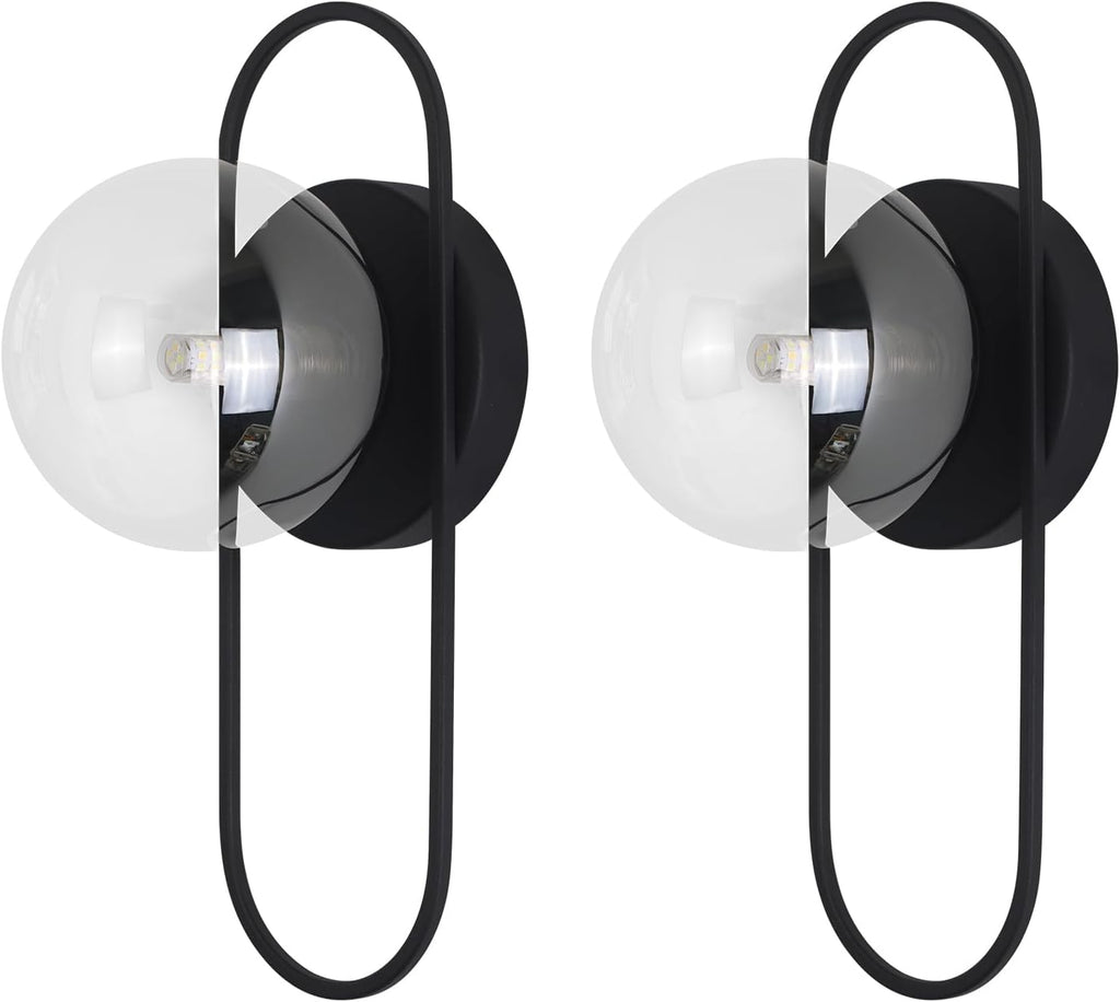 Mid Century Globe Wall Sconce Modern Indoor Sconces Wall Lighting Black Bathroom Sconces Set of 2 Bubble Glass Vanity Light Vintage Bedroom Wall Sconces (2 Pack)
