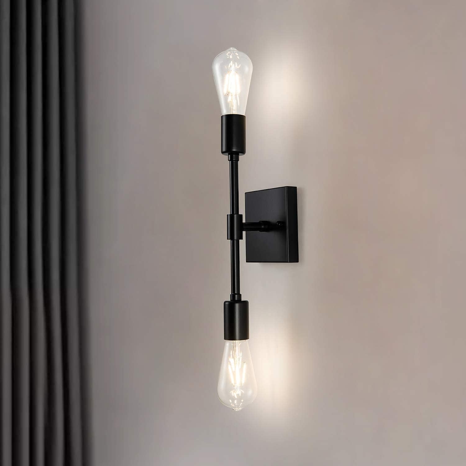 Wall Lights,E26 Industrial Retro Wrought Iron Wall Lamp Wall Sconce Lighting Fixture Bright Vanity Light Metal Wall Lamp for Bathroom,Living Room,Bedroom,Hallway, Black,2 Heads