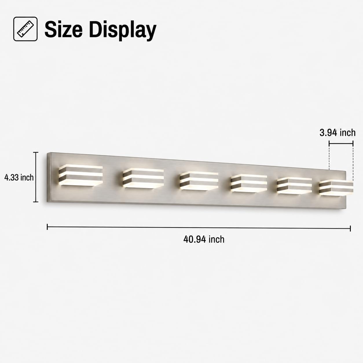 6-Light Brushed Nickel Vanity Light for Double Sink Bathroom, 41 Inch 48W 5CCT Dimmable LED Over Mirror Wall Fixture, Hardwired Light with Clear Acrylic Shade