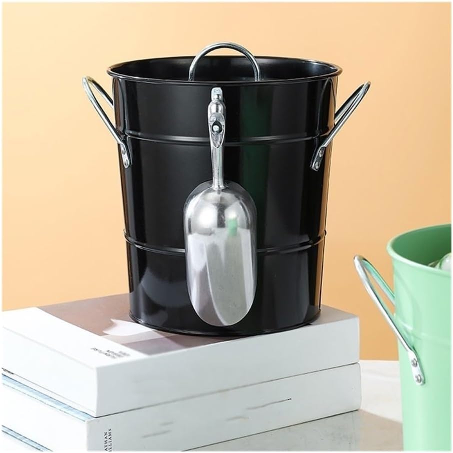 Ice Bucket Bar Stainless Steel Ice Bucket with Lid Portable Ice Bucket Champagne Beer High Color Ice Pellet Bucket(Black)