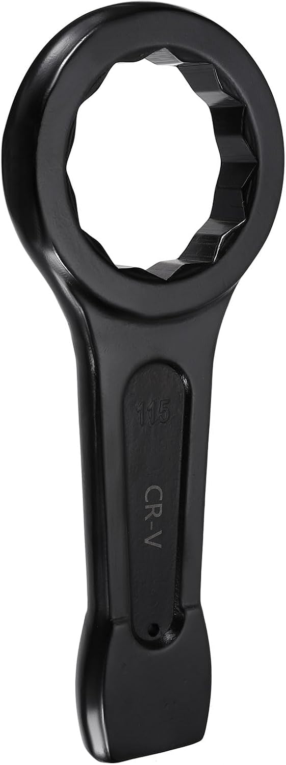 HARFINGTON Box End Striking Ring Wrench 115mm Metric CR-V Steel 12-Point Flat Strike Wrench Baking Paint Single Head Spanner Hand Tool for Mechanical Automotive Repair