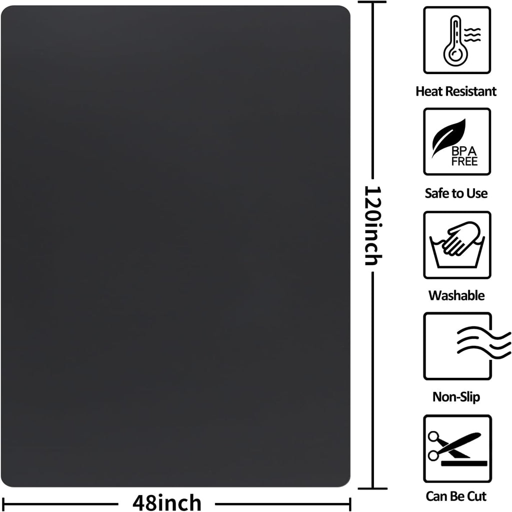 Extra Large Silicone Mat,Silicone Mats for Kitchen Counter Island Dinner Table Countertop Protector Heat Resistant Mat (120' x 48', Black)