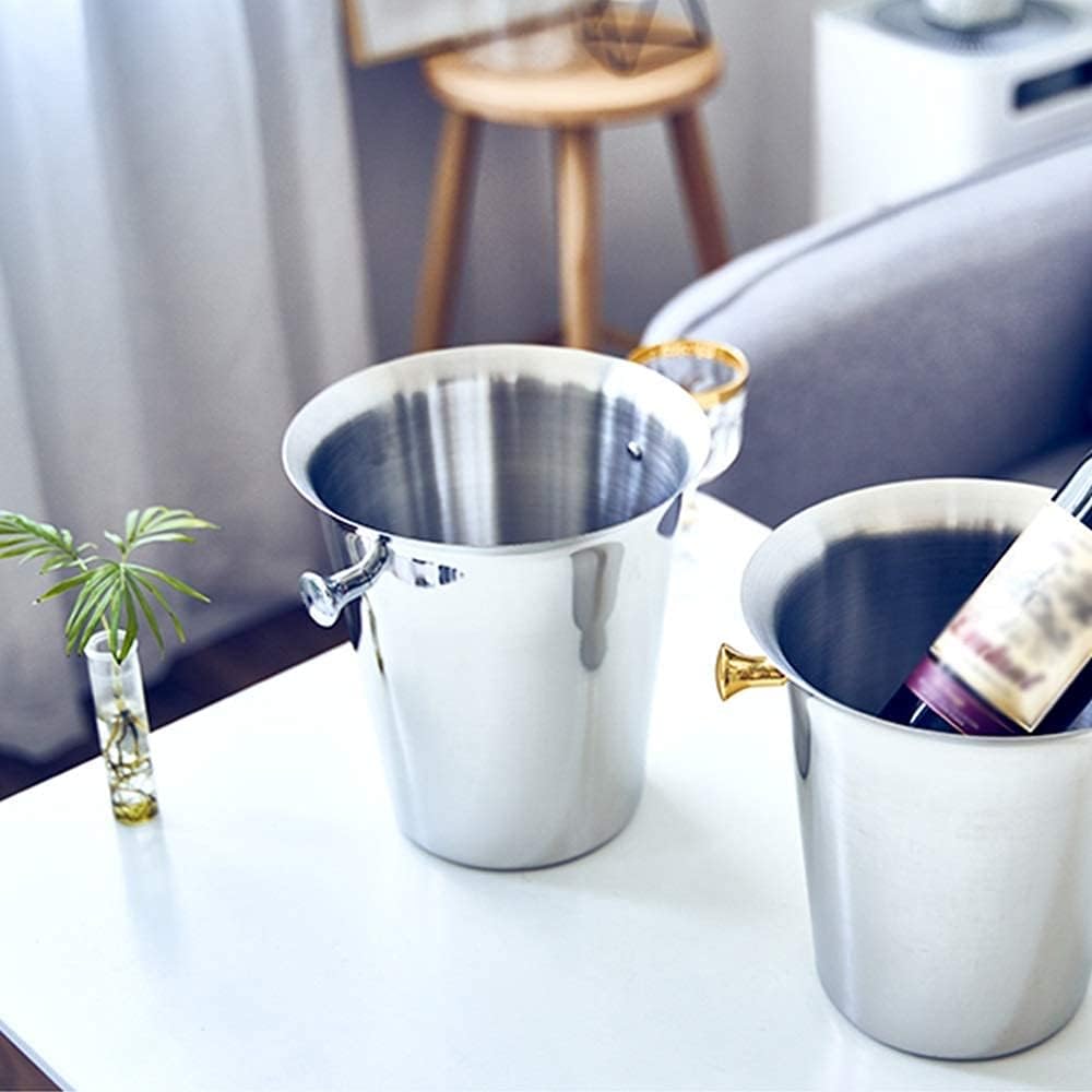ice Bucket,Bucket with lid, Ice Bucket with Lid and Ice Tongs,Thickened Insulated Creative Ear Stainless Steel Red Barrel Ice Bar HOM