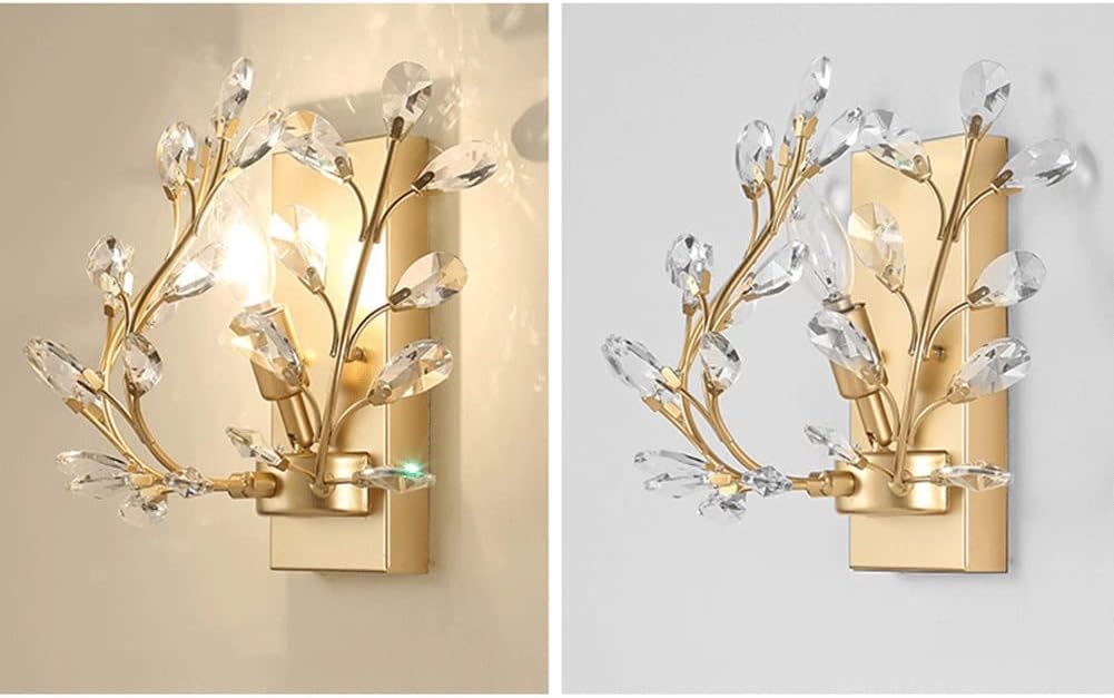 KISAD Wall Lighting Fixtures LED Crystal Aisle Wall Lamp American Style Wrought Iron Candle Wall Sconce Wall Mounted Lighting Fixture for Bathroom Bedroom Living Room Aisle Decor(Gold)