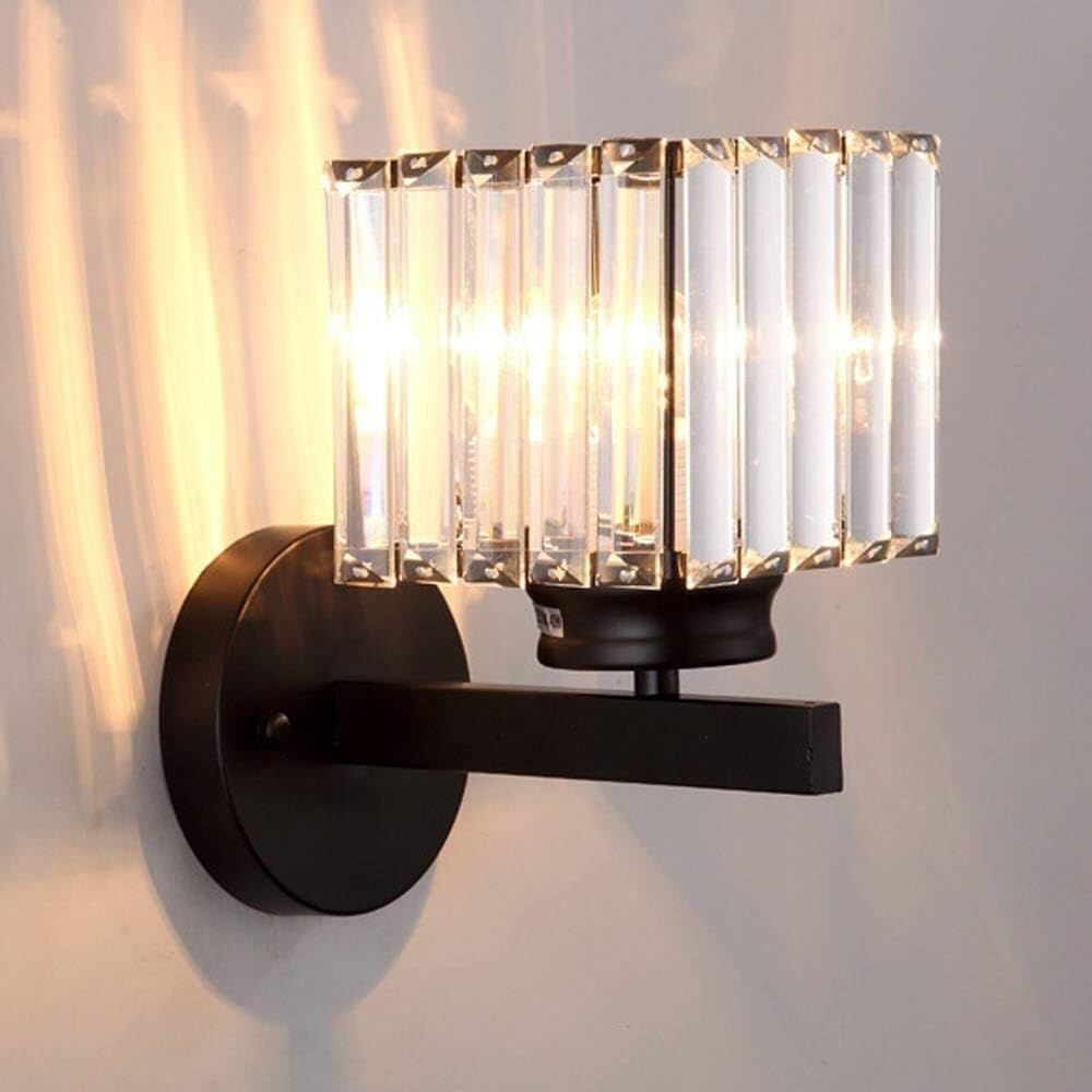 Nordic Light Luxury Crystal Wall Light Sconce Black Crystal Wall Sconce with Clear Glass Shade for Living Room Square Hardwired Modern Indoor d Vanity Light Fixture for Bathroom Bedroom T-155