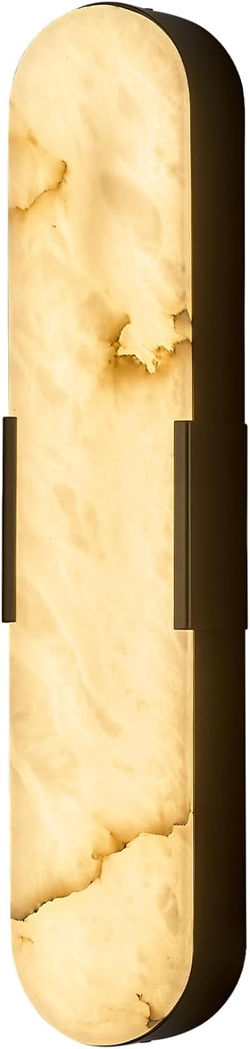 Alabaster Wall Sconces 20' LED Tunable 3000K~6000K Bathroom Vanity Wall Lights Vintage Natural Marble Wall Lamp Black Alabaster Wall Lighting Fixtures for Bedroom Hallway Living Room