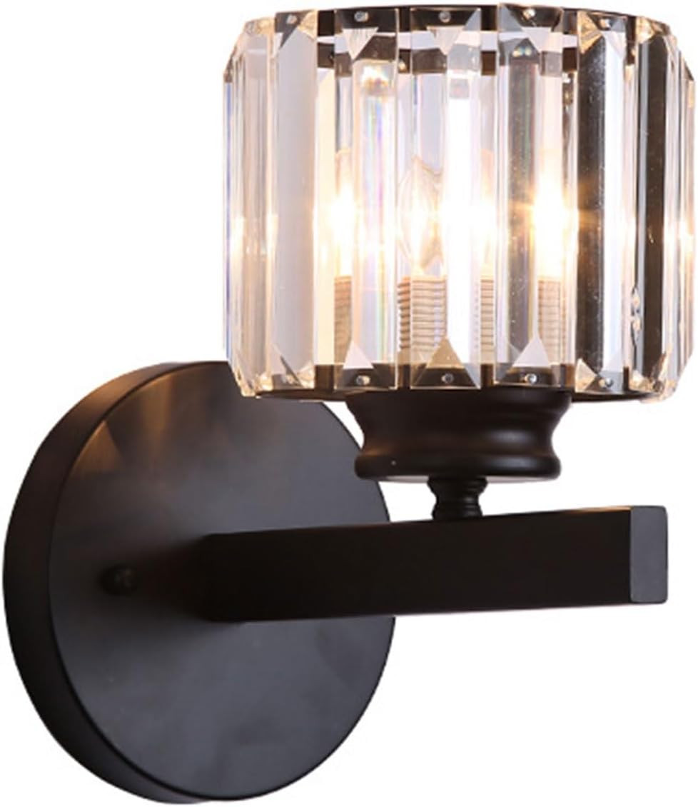KISAD Wall Lighting Fixtures Clear Glass Prisms Wall Sconces Nordic Modern Wrought Iron Wall Light Wall Mounted Lighting Fixture for Bedroom Living Room Bathroom Vanity Lamp (Color : Black, Size : A)