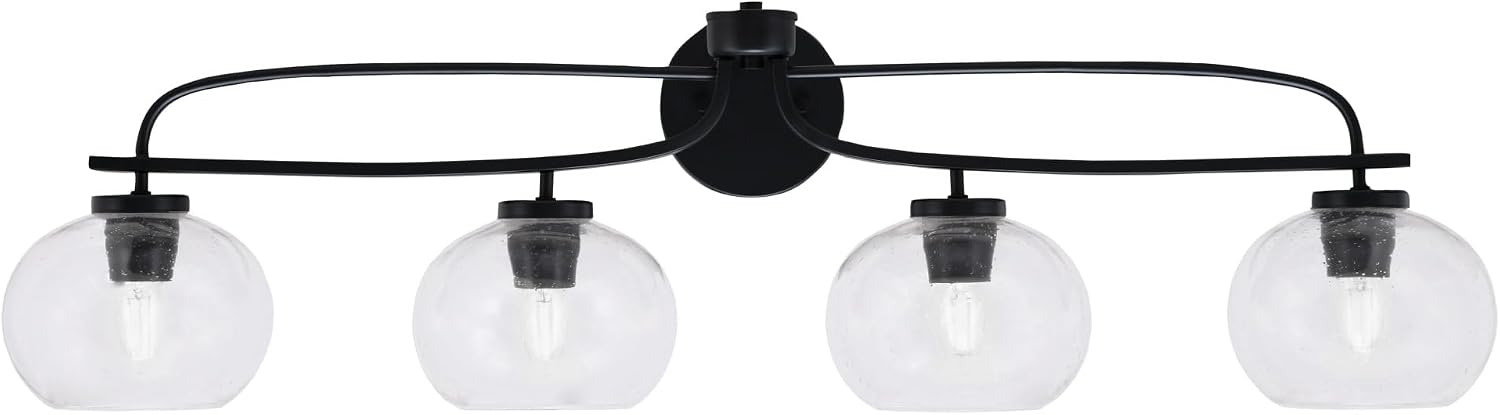 Toltec Lighting Cavella 4-Light Bath Bar – Modern Bathroom Vanity Light – Dimmable, LED-Compatible Wall Fixture – Matte Black Finish, 7' Clear Bubble Glass