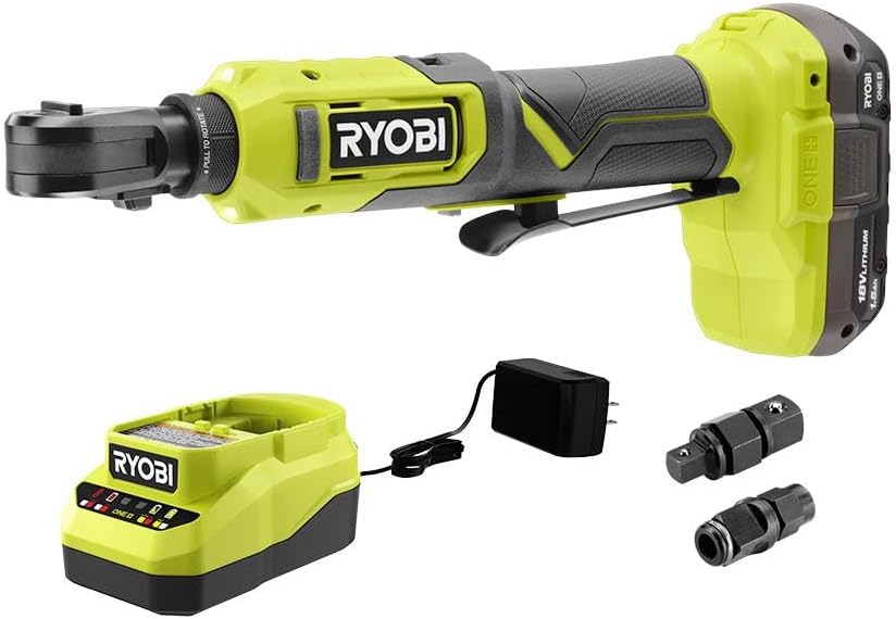 RYOBI 18V ONE+ Multi-Size Ratchet Kit Cordless 18 Volt W Battery & Charger, Green